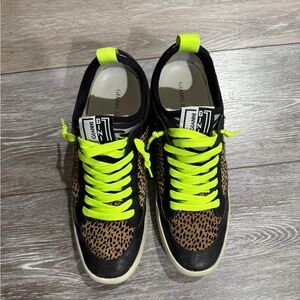 Gianni Bini Black and Neon Green Leopard Sneakers